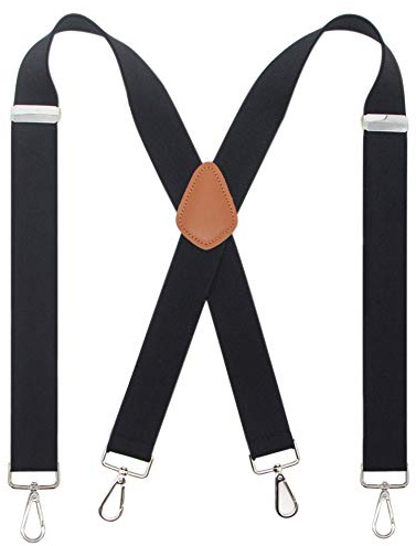 Bioterti Men’s Heavy Duty X- Back 1.4 Inch Suspenders with 4 Snap Hooks (Black)