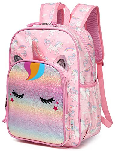VASCHY Leichter Rucksack für Jungen und Mädchen, 11,5 l, wasserabweisend, mit reflektierendem Brustgurt, elastische Flaschentaschen, Kindergarten, Einhorn mit Pailletten, Taille unique, Daypack