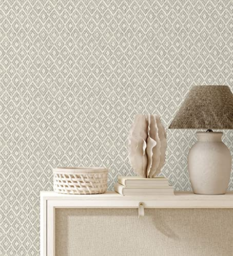 GAULAN 681469 - Papel pintado vinílico ecológico de rombos de fibra vegetal en relieve para pared salón cocina baño dormitorio pasillo - Rollo de 10 m x 0,53 m