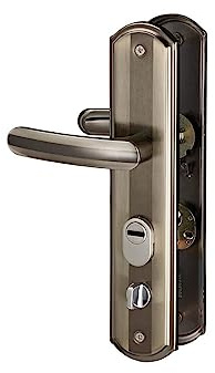Maniglia per porta d'ingresso SET 68mm con defender integrato, alluminio brunito, apertura destra - THIRARD