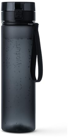 VINSUN Bouteille d'eau 1L Noir - sans BPA, Anti-Fuite, Facile à Ouvrir à une main - Gourde Sport légère pour Velo, Randonnee, Voyage, Fitness, Camping