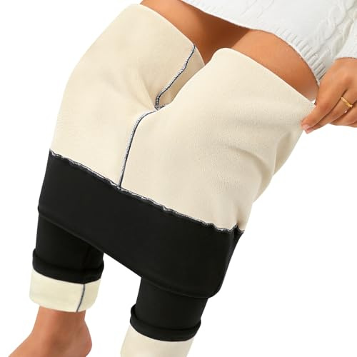 Nadeer Legging Polaire Femme Hiver Chaud Thermo Extensible Thermique Doublé en Polaire Pantalon Taille Haute Slim Epais Pants Casual Leggings De Sport Jogging