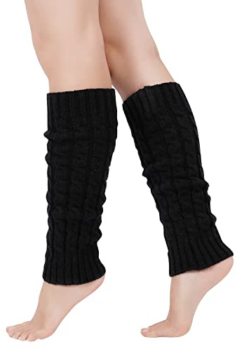 Leg Warmers for Women Thermal Black Leg Warmers, Chunky Cable Knitted Leg Warmer 80s, Stylish Accessories for Fancy Party Ballet Skating Ice Dancing (leg warmer blcak)