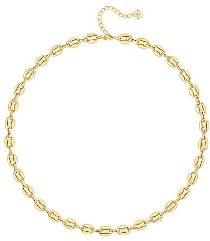 CANEVINKA 18K Gold Plated Coffee Bean Chain Choker Necklace for Women Minimalist Chunky Pig Nose Link Filled Necklace Hiphop Flat Fashion Layering Jewelry Gift