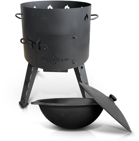 ZARENHOFF Utschak KazanoFF - Hornillo de hierro fundido con tapa (16 L, 44 cm de diámetro, hierro fundido, cañón de goulash), ZF16-1