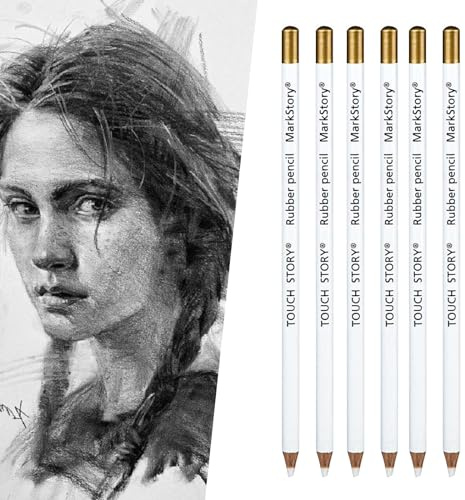 DOETYD Wooden Rubber Eraser Pencil Set - 6 Piece Highlight and Detail for Sketching Drawing