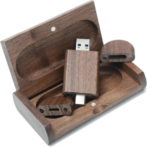 Yaxiny - Memoria USB C (16 GB, USB C Flash USB 3.0, alta velocidad, doble OTG Pen Drive caja de madera de nogal para TV, coche, smartphones, PC, ordenador portátil