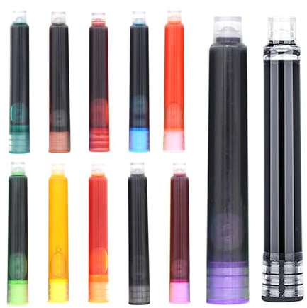 Sionhiuo Cartuchos de tinta para pluma estilográfica, 12 cartuchos de tinta surtidos de colores, cartuchos de tinta para pluma estilográfica de caligrafía con diámetro de orificio de 2,6 mm, cartuchos