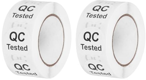 QUARKZMAN 2 Rollos de 1000 Etiquetas de Control de Calidad QC Testeadas, Pegatinas Redondas de 1 Pulgada para Gestión de Inventario y Control de Calidad en Almacenes, de Organización, Blanco