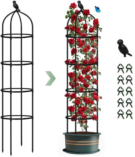 Obelisks for Climbing Plants, 180cm 6ft Obelisk for Climbing Plants Rose Cucumber Plant Pot Peony Support Frame, Indoor Outdoor Plant Support,1Pack Tall Garden Obelisks Sweet Pea Support Trellis