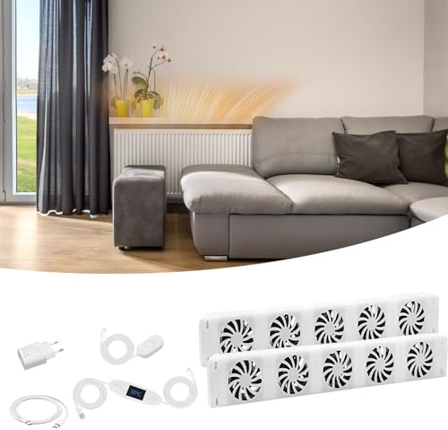 Juego de 5 Ventiladores para Radiador, Ventilador Inteligente para Calefacción con Sensor de Temperatura, Controlador, Cargador y Accesorios, Ultrasilencioso, Ahorro de Energía y Costes de Calefacción