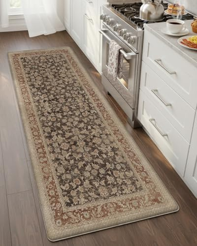 COLOR&GEOMETRY Kitchen Mat 60x150cm Faded Vintage Anti Fatigue, Light Taupe | 0.4in Cushion Standing Mat For Cooking/Working/Laundry, Boho Decor, Non Slip PVC Kitchen Rug, Oil/Water Proof, Anti Slip
