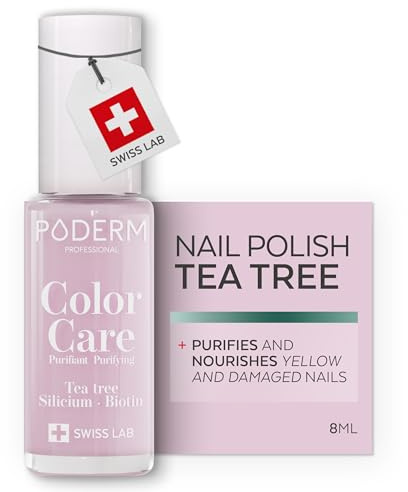 PODERM Esmalte Cuidado para Uñas con Tea Tree - Baby Pink | Swiss Lab - 8ML | Enriquecido con Tea Tree, Silicio & Biotina | Purifica, Aclara & Nutre las Uñas Amarillas | Creado por una Podóloga