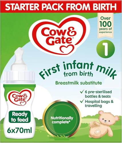 Cow & Gate 1 First Baby Milk Formula, Starter Pack From Birth, 6x70ml