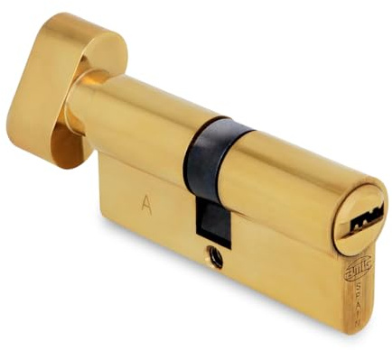 Amig - Cilindro de seguridad con muletilla - Cerradura para puertas - Bombín de Alta Seguridad - Antiganzúa y Antitaladro - Incluye 5 llaves - Pulido - Medidas: 70 (35-35 mm)