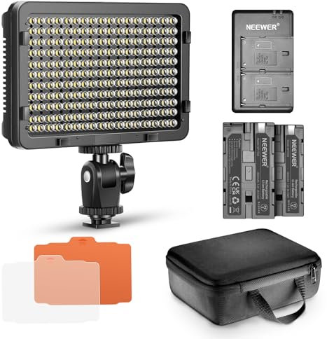 Neewer Dimmable 176 LED Video Light Lighting Kit: 176 LED Panel 3200-5600K, 2 Pieces Rechargeable Li-ion Battery, USB Charger and Portable Durable Case Compatible with Nikon, Sony DSLR Cameras