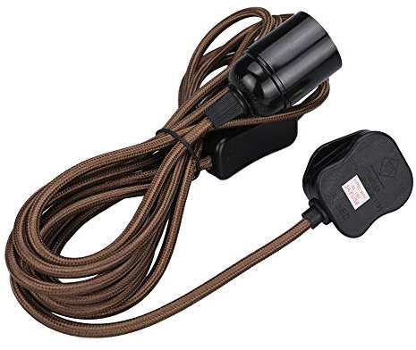 Wowsale Pendant Light Ceiling Lighting Fitting, E27 Lamp Holder Suspended Pendant Light Fitting Kit, 2 Core Gold Fabric Cable Plug with On/Off Switch- UK Plug (Coffee, 2m)