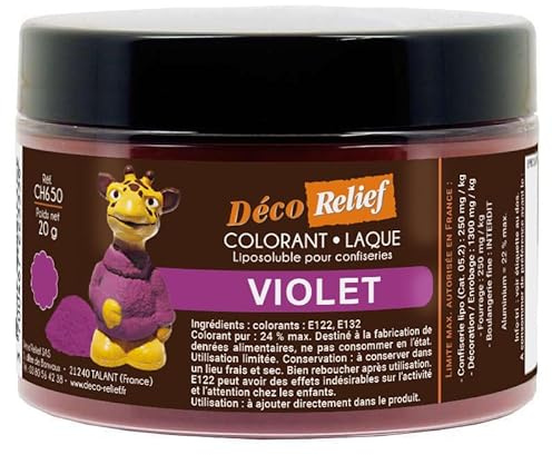 Déco Relief - Colorant Soluble Violet 20 g - Colorant Professionnel pour Confiserie à base de Chocolat, Pâtisserie