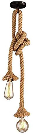 Vecys Luce a Sospensione a Doppia Testa in Corda di Canapa,Corda Vintage Lampade Corda in Canapa Lampada a Corda per Caffè Ristorante Bar, ecc.(100 CM)