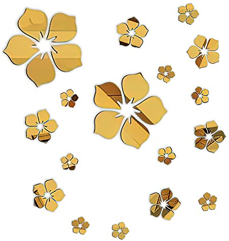 Philbinden Acrylic Mirror Floral Wall Stickers Self Adhesive Mirror Wall Decor Removable Mirror Decor 3D Flower DIY Wall Sticker for Living Room Bedroom Bathroom (Gold)