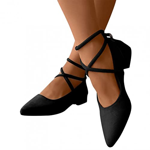ticticlily Ballerine Plate pour Femmes Fermées Décontractées Élégant Femme Chaussures Antidérapant Ballerines Bout Pointu Mode pour Conduire B Noir 34 EU
