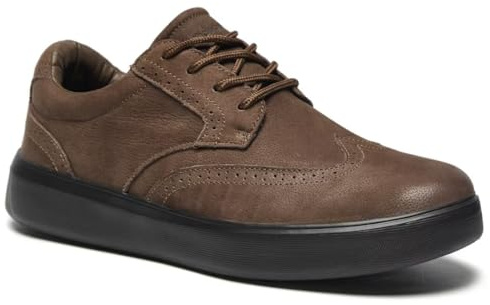 Men's Orthopedic Leather Dress Walking Shoes: Oxford Dress Shoes with Arch Support for Foot and Heel Pain Relief, Durable Adjustable Fit Shoes for Work Outdoor Brown Size 9.5