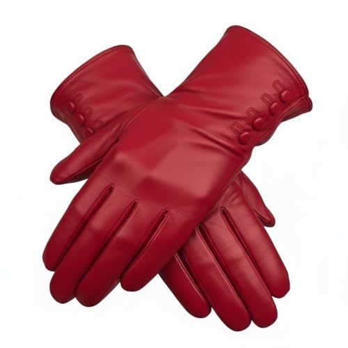 TheGloveHut Äkta mjuka läderhandskar för kvinnor helt fleecefodrade vintervarma, Röd, Extra Large 8