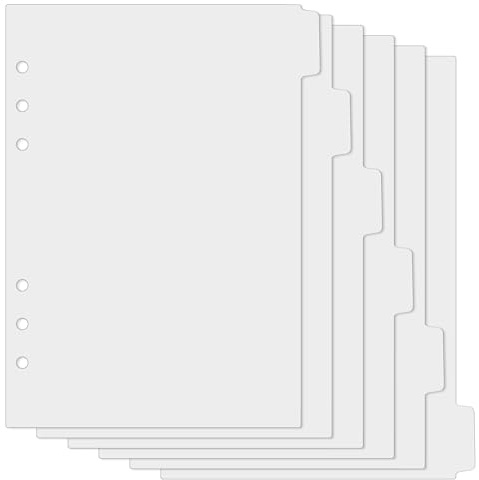 Jeffdad 6-Ring Binder Plastic Divider Set, 6 Tab Binder Dividers A5 Insertable Binder Dividers Suitable for Notebooks and Binders(Clear)