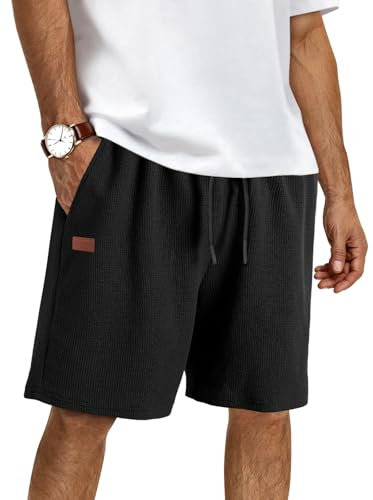 HMIYA Kurze Hosen Herren Baumwolle Sommer Shorts Herren Bermuda Freizeitshorts Elastische Taille mit Taschen(Schwarz,EU-L)