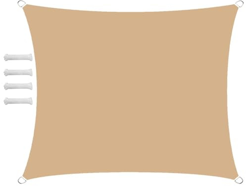 Sonnensegel Wasserdicht Rechteckig 3.5x4m Sonnensegel Balkon Sonnenschutz 95% UV Schutz Windschutz für Balkon Garten,mit Ösen und Befestigungsseile Beige