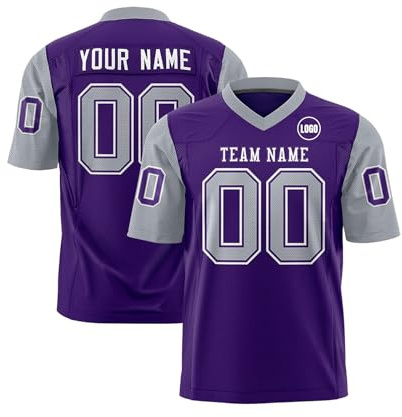 Maillot Football Personnalisé pour Adulte et Enfant, Homme et Femme Ballon Football Americain Oversize Sport Tee Rugby Shirt Personnalisable avec Nom Numéro L'équipe et Logo