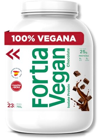 FORTIA Proteina Vegana en Polvo 24.9g/dosis Sabor Chocolate | Proteína Isolada Vegetal Guisante, Arroz + BCAA | Vegan Isolate Protein Sin Gluten, Sin Lactosa, Sin Soja| Protein Powder 750 g