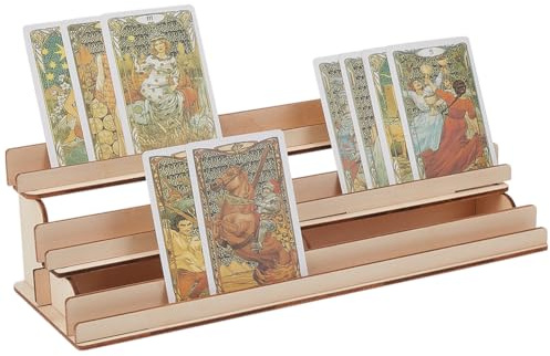 UNICRAFTALE Présentoir de Cartes de Jeu de Société à 3 niveau Support de Cartes à Jouer en Bois D'Amande Blanchi Support de Présentation de Cartes de 28x10x6cm pour Jeu de Société
