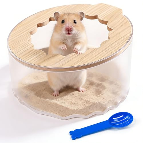 Elyyapt Hamster Sand Bath Container Hamster Sand Bath Box Transparent Hamsters Toilet Hamsters Bathtub Sauna Box Small Animal Toilet Bathtub with Shovel for Gerbil Guinea Pig Pet Cage Accessories