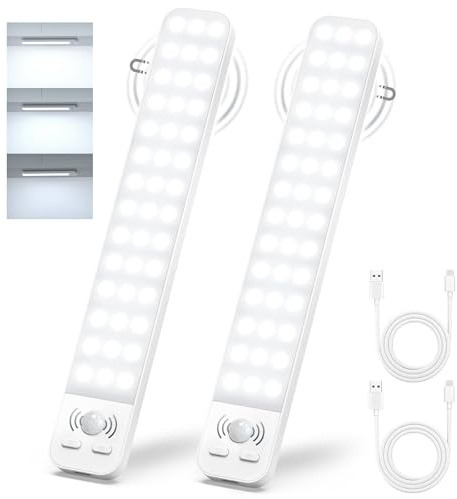 Generico Luci Armadio LED con Sensore, Luce Sottopensile Cucina LED 2000mAh Ricaricabile USB, Luce LED Magnetica Sottopensile, Lampada LED Ricaricabile per Guardaroba, Cucina e Corridoio (2 Pezzi)