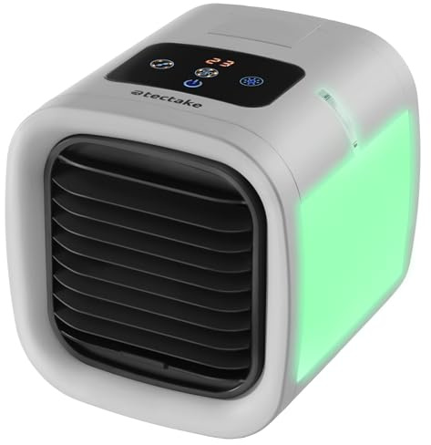tectake® Raffreddatore d'aria, Ventilatore a Torre, Mini Climatizzatore Portatile, Pannello LED Laterale 8 Colori, Serbatoio d'Acqua, Controllo Touch, Mini Condizionatore Portatile Campeggio - Grigio
