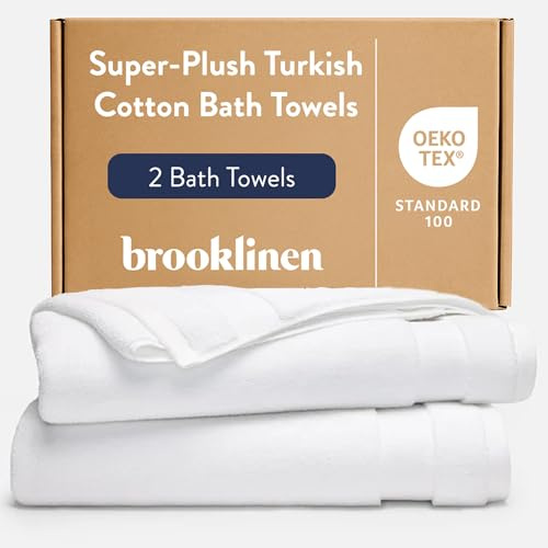Brooklinen Super-Plush Turkish Cotton Bath Towels - Set of 2 - Cotton, 820 GSM, Highly Absorbent, Machine Washable, Perfect for Home & Bathroom (30 x 58, Solid White)