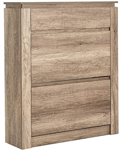 GFW Canyon Shoe Storage Unit, Oak With 3 Shoe Storage Drawers, Contemporary Beige Wooden Oak Shoe Cabinet For Hallway, Living room, Bedroom 24D x 81W x 108H cm