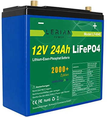 LiFePO4 Akku 12V 24Ah 20A Lithium-Eisen-Phosphat Batterie für Camping Boot Solar Caravan