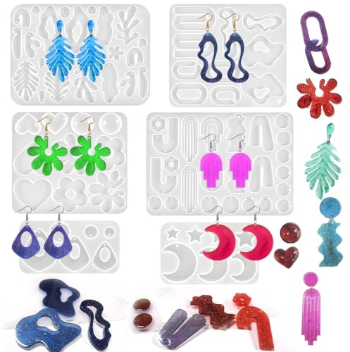 FineGood - Juego de 6 moldes de resina para joyas, moldes de silicona para pendientes, moldes de resina epoxi para collares, colgantes, suministros de fabricación de joyas