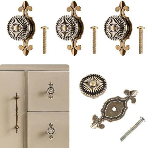 RUNEAY Möbelknöpfe Vintage 3 Stück, Metall Knauf für Schrank Mit Schrauben, Kleiderschrank Möbel Hardware (Antik Messing)