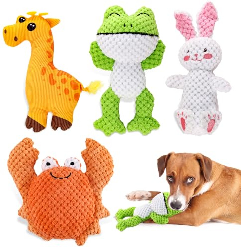 Glaublieb 4 PCS Juguetes para Perro con Chirriador Squeaky, Lindos Interactivos Juguetes de Peluche Suave para Perros Pequeños para Aliviar el Aburrimiento, hasta 12 kg
