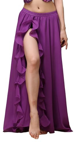 MUNAFIE Faldas para señoras Falda Larga con Abertura Danza del Vientre Falda de Gasa Vestido de Baile Traje de Danza del Vientre Morado