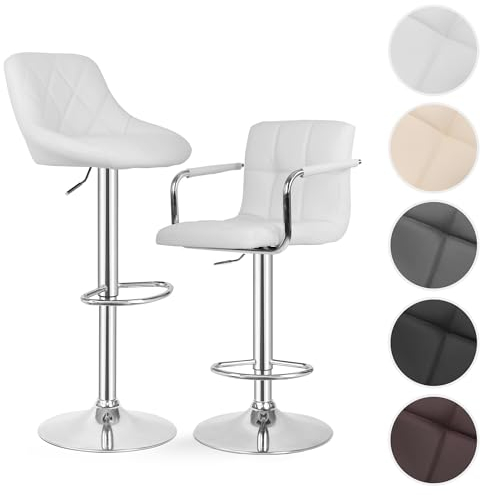 MIADOMODO® Barhocker - 2er Set, Höhenverstellbar, Rückenlehne, Fußstütze, Drehbar 360°, Stahl, Kunstleder, Gepolstert, mit/ohne Armlehne - Barstuhl, Tresenhocker, Küchenstühle (Weiß, Modell 1)