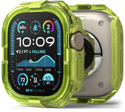 Ringke Fusion Bumper Kompatibel mit Apple Watch Ultra 3/2 / 1 49mm Hülle, [Doppelschichtiger] Robuster Bumper-Rahmenschutz Transparente Farbe Schutzhülle - Neon Green