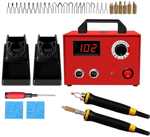 Vituord Kit De Máquina para Quemar Madera, Máquina De Pirograbado con Dos Bolígrafos, con 23 Puntas De Alambre, 2 Soportes, Ajuste Digital De Temperatura, para Madera, Cuero Y Calabaza