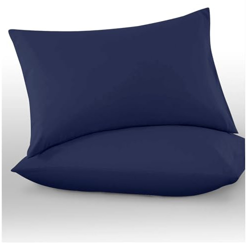 GC GAVENO CAVAILIA Microfiber Pillow Cases 2 Pack - Plain Dyed Housewife Pillowcases - Navy - (74x48 cm)