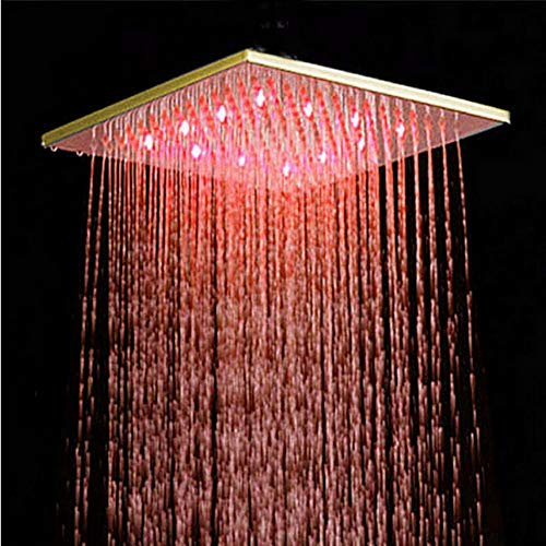 Guld LED duschhuvud färgskiftande fyrkantig regnfall duschhuvud kran badrumstillbehör topp över huvudet duschspray, 25,4 cm led, Kina