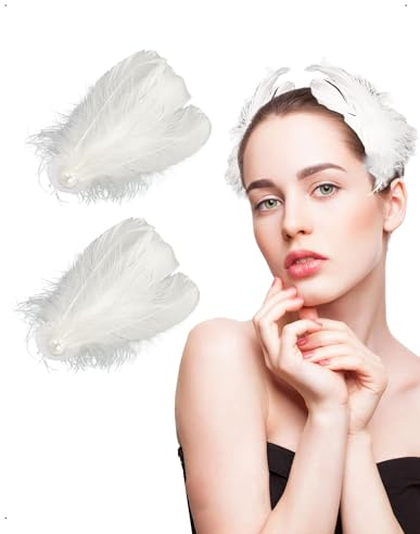 KONFEN 2 Pezzi Fermagli per Capelli con Piume e Perle, Fermaglio Capelli Eleganti Cigno Copricapo Balletto, Accessori Piume Perla Donne Ragazze Fascinator Matrimonio Ballo Feste Compleanno, Bianche
