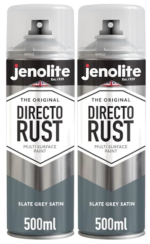 JENOLITE Directorust Satin Slate Grey Spray 2 x 500ml RAL 7031 | Direct-to-rust satin paint for metal, wood, plastic and ceramic - interior and exterior, RAL 7031